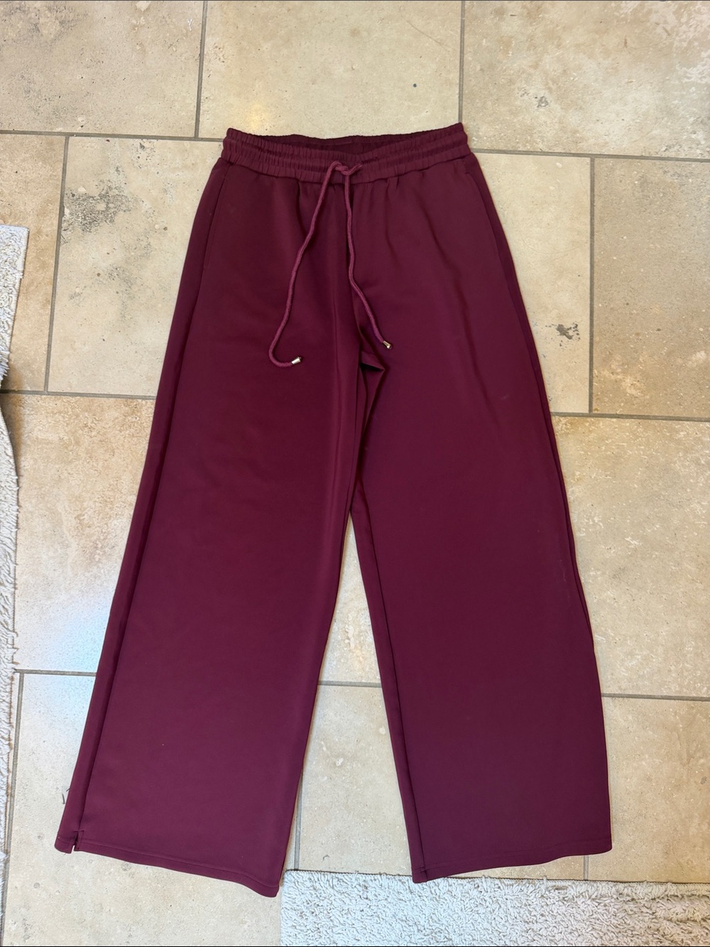 Wide Leg Drawstring Pants - Burgundy